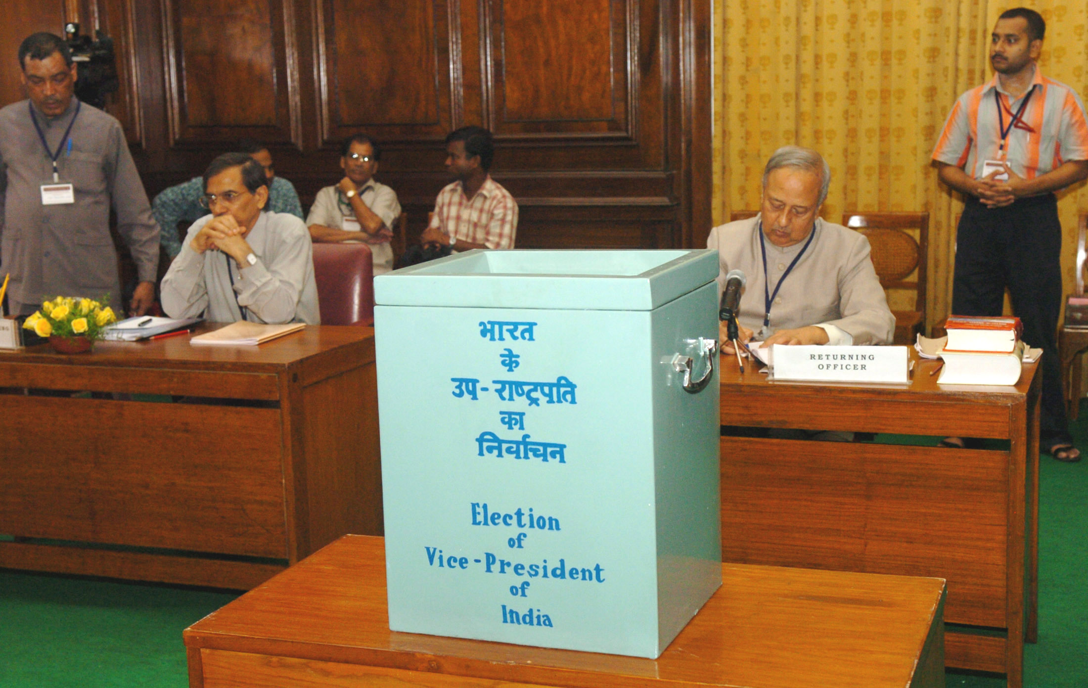 The inside view of the polling booth for the Vice Presidential election at Parliament House in New Delhi on August 10 2007
