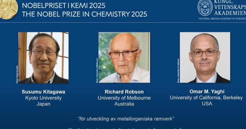 2025 രസതന്ത്ര നൊബേൽ പ്രഖ്യാപിച്ചു; മെറ്റൽ-ഓർഗാനിക് ഫ്രെയിം വർക്കുകളുടെ വികസനത്തിന് പുരസ്കാരം മൂന്ന് ഗവേഷകര്‍ക്ക്