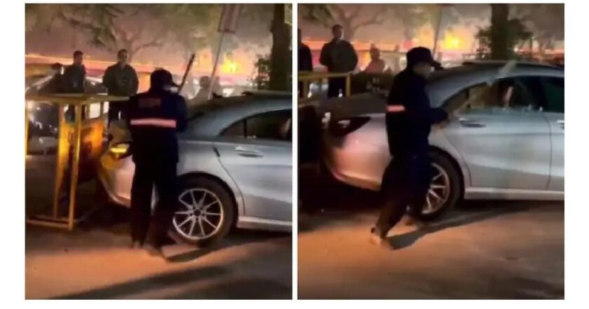 റോഡ് നിയമം ലംഘിച്ചു; ഗുരുഗ്രാമിൽ ആഡംബര കാർ അടിച്ചുതകർത്ത് സെക്യൂരിറ്റി ജീവനക്കാർ