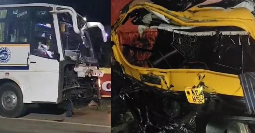 അഞ്ചലിൽ ദാരുണമായ അപകടം: അയ്യപ്പഭക്തരുടെ ബസിടിച്ച് ഓട്ടോറിക്ഷ യാത്രികരായ മൂന്നുപേർ മരിച്ചു