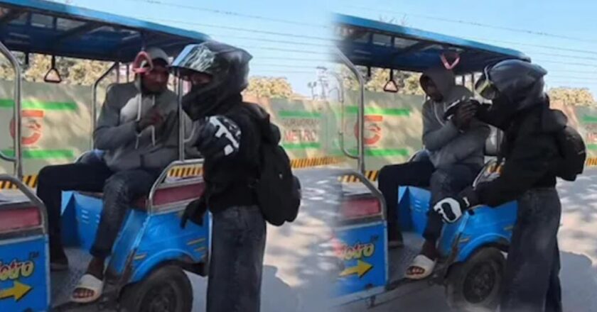 അശ്ലീല ആംഗ്യം കാണിച്ചു; ഇ-റിക്ഷാ യാത്രക്കാരനെ നടുറോഡിൽ കൈകാര്യം ചെയ്ത് വനിതാ ബൈക്ക് റൈഡർ